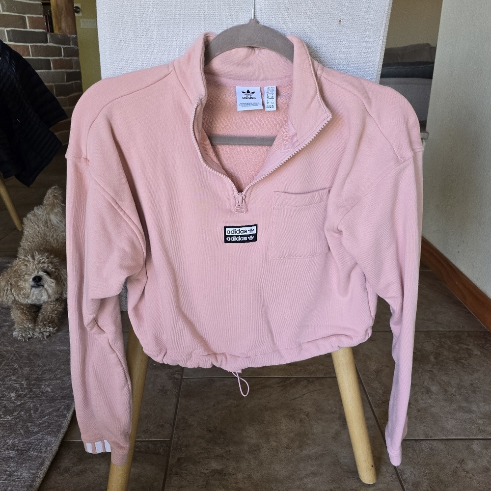 Like new pink Adidas cropped half zip sweatshirt size small